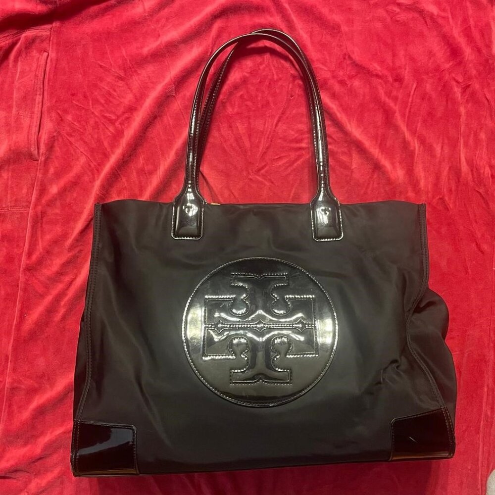 Tory Burch Ella Black Patent Leather Tote Bag Style 90479